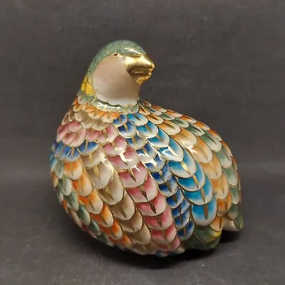 Vintage Ceramic Quail Partridge Bird Figure Multicolor Gold Accent • $15