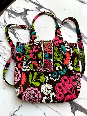 Vera Bradley Backpack Quilted Drawcord Strappy Tote Bag Floral Print Brown Pink • $16.97