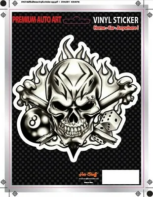 8 Ball - Skull Car Sticker - Fierce - Flames - Gamble - Dice - Tattoo Art - Bike • $4.48