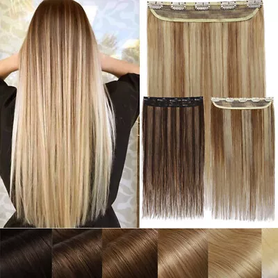 $18.57 • Buy Invisible Clip In Real Remy Human Hair Extensions 3/4Full Head One Piece Weft L3