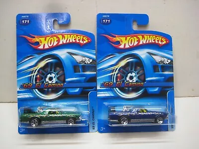 HOT WHEELS 2006  LOT OF 2 1969 CHEVY EL CAMINO COLOR VARIANTS MINT ON CARD C • $0.99