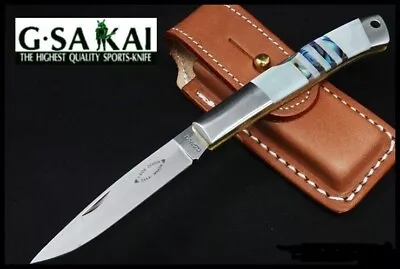 G.Sakai Aida Trout & Bird Folding Knife  Mother Of Pearl Handle W/Sheath • $249