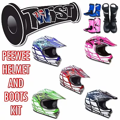 Peewee Jr Kids Mx Dirt Bike Motox Motocross Mx Boots & Helmet Kit Small • $329