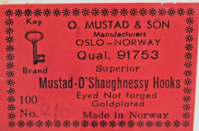 Vintage O. Mustad & Son Fish Hooks 100 Goldplated Sz 2/0 O'Shaughnessy • $14.99
