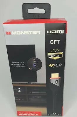 Monster HDMI Cable 4K HDR Premium Gold Plated High Speed 6 Ft Red LED Lighted • $4.99