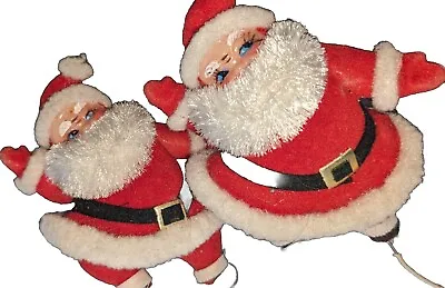 Vintage Flocked Velvet Santa's Christmas Figurine Decor Dancing 3.5   On Wire • $28
