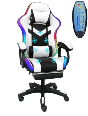 Gaming Chair With LED Light 7 Points Massage Racing Recliner Office Computer • $122.85