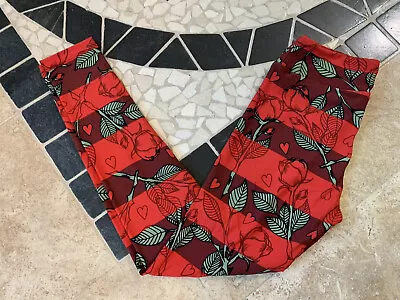 LuLaRoe OS Valentines Day Leggings Striped Rose Hearts Vday Red Beauty & Beast • $30