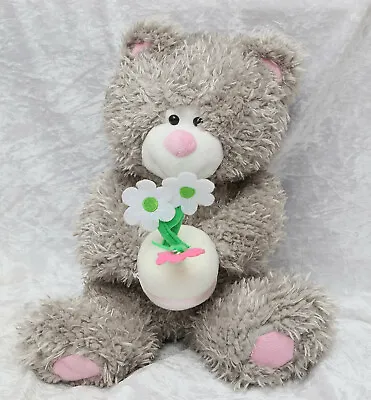£0.99 • Buy With Love Grey Teddy Bear With Flowers 11 Inches Tall Collectable 