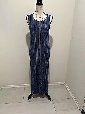 John Paul Richards Women’s Blue Striped Print Maxi Side Slit Pocket Dress Sz M • $15