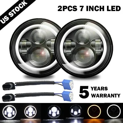 Pair 7  INCH 280W LED Headlights Halo Angle Eye For Jeep Wrangler CJ JK LJ 97-18 • $42.99