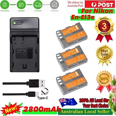 3x 2800mAh EN-EL3e Battery + Usb-C Charger For Nikon D700 D300 D90 D80 D70 D50 • $42.80