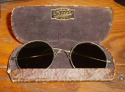 Vintage Round Wire Rim Frame Aviator Sunglasses In Case 1950's • $124.95