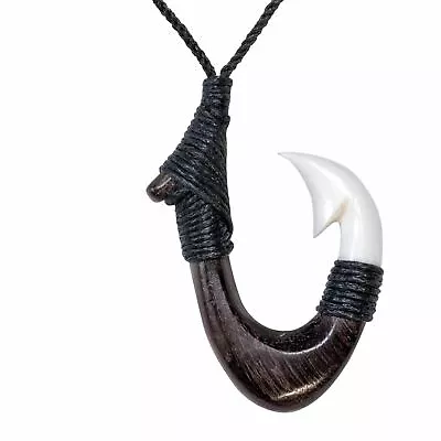 Bovine Bone Pendant Wood Maori Style Hei Matau Surfer Necklace - 81stgeneration • $34.88