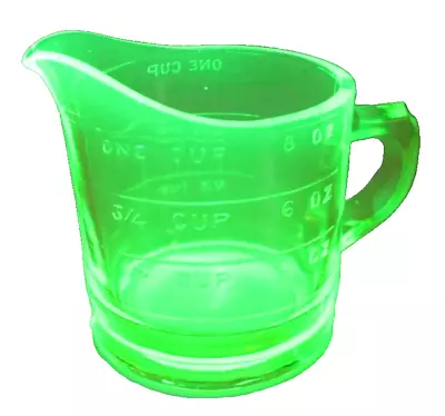 Vintage Yellow Vaseline Uranium Depression Glass Cup Measuring Pitcher 3  Tall • $84.99