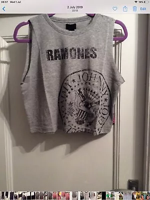 Ladies Ramones Sleeveless Cropped Grey Top • £2.50