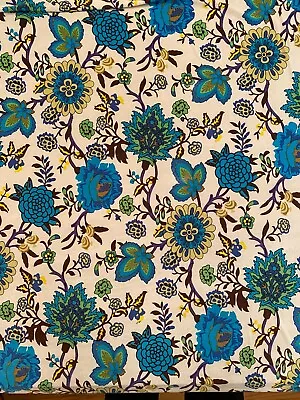 Vintage Fabric Blue JACOBEAN FLORAL 3 Yd 64  4 Way STRETCH Lycra Polyester 70s • $20