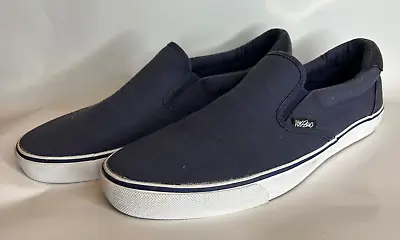 Mens Navy Blue Mossimo Canvas Loafers Boat Shoes UK 12 US 11 Casual Streetwear • $26.06