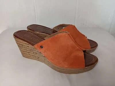 Mila Paoli Cork Sandals Women's 7.5  Orange Suede Shoes Wedge Heel Made In Italy • $27.99