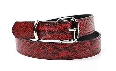 Red Python Snake Embossed Vegan Leather Belt Removable Buckle 1.25  Wide 29mm  • $15.99