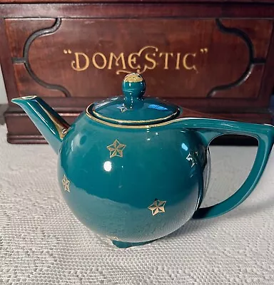 Hall Teapot ~ Green And Gold With Stars 6 Cup ~ Vintage 6  Teapot ~ 1940s • $18