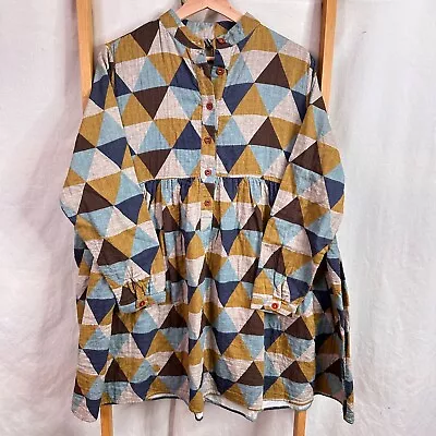 Zaful Dress Womens Multicoloured Geometric Check Long Sleeve 1/2 Button Up • $29.95