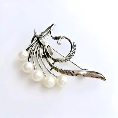 Mikimoto Brooch Pin Akoya Pearl Sterling Silver 925 Signed Baby Pearls Vintage • $139
