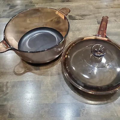 Vintage Amber Teflon Corning Visions 4.5L Dutch Oven & 10  Frying Pan With Lid • $30