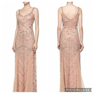 Aidan Mattox Sequins Beaded Mesh V-Neck Gown Formal Evening Bridesmaid Dress • $158