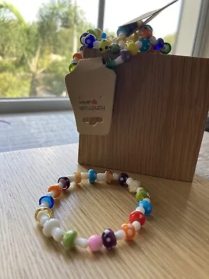 Glass Bead Mushroom Bracelet 8 In New Hand Made Free Shipping Stylish Fun Gift • $10.99