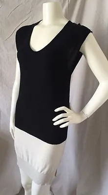 T Alexander Wang Black/Ivory Viscose Wool Silk Knit Cap Sleeve Tunic Dress S • $27.99