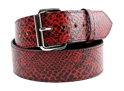 Red Python Snake Embossed Vegan Leather Belt Removable Buckle 1.75  Wide 44mm • $21.99
