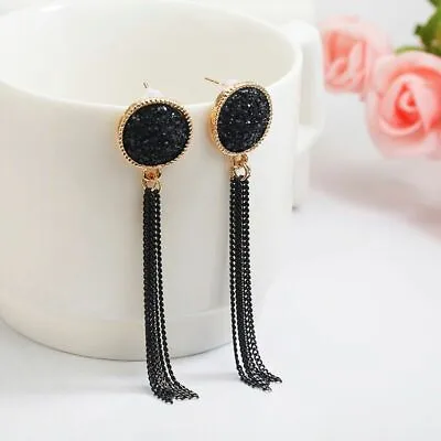 Women Drop Earrings Statement Black Acrylic Jewelry Geometric Gold Asymmetric • $10.96