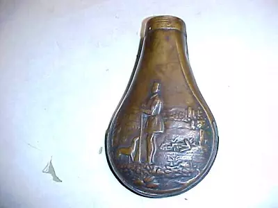 Antique 1800's Brass Powder Flask Hunter & Dog Missing Spout • $54