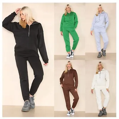 Women's 2Pcs 3/4 Zip Tracksuit Co Ord Loungewear Hooded Sports Jogging Gym Set • $34.83