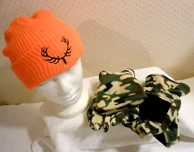 Classic Men's Insulated Mitten/Gloves Camo Green  & Orange Stocking Hat One Size • $12.79