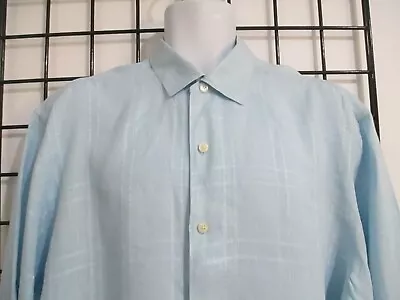 Tommy Bahama🔥 Mens Xl== Blue On Blue Plaid / Linen Button Down Shirt • $15.50