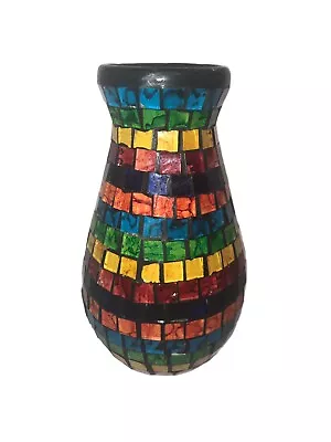 Hand Crafted In The Dominican Republic Stained Glass Multicolored Mosaic Vase • $15.99