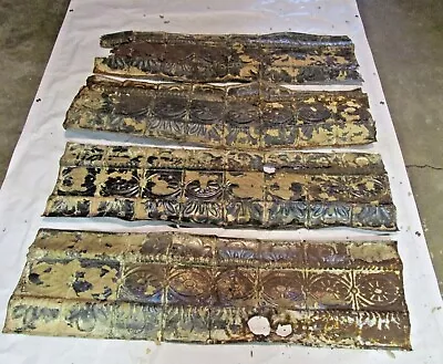 Antique Tin Ceiling Crown Tiles 13 X48  Lot Of 4 1900's Brittle Paint Rusty • $49