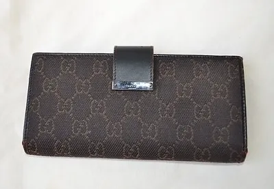 GUCCI AUTH $530 GG Monogram Canvas Brown Vintage Long Wallet Model # 74210-2888 • $395