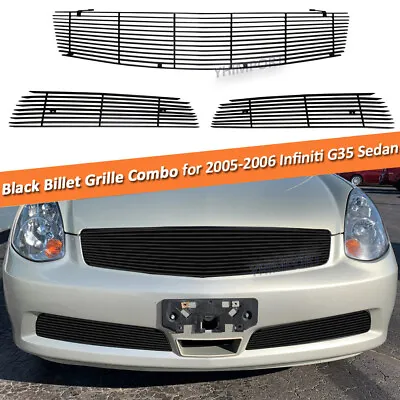 Fits 2005-2006 Infiniti G35 Sedan Front Black Billet Grille Grill Insert Combo • $93.99