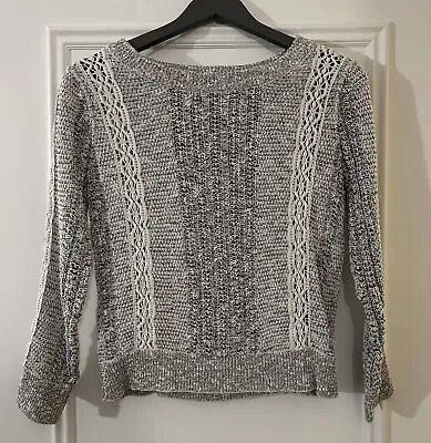 Vanessa Bruno Heathered Cotton And Linen Knit Jumper With Crochet - Size S • £6