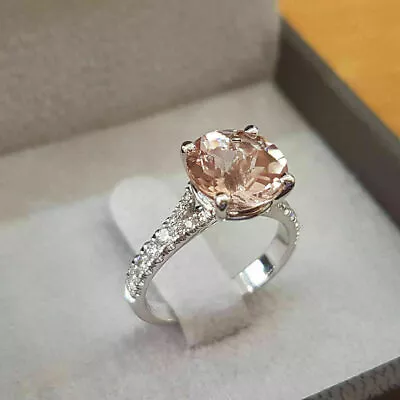 2Ct Round Cut Morganite Lab CreatedEngagement Wedding Ring 14k White Gold Plated • $54.99