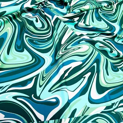 Spandex Fabric Green & Blue Marble Print 4-way Stretch By The Yard For Swimwear • $12.99