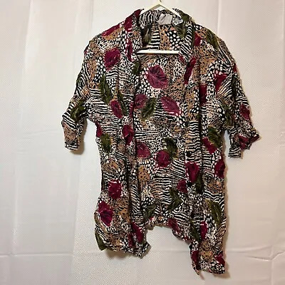 Vintage Blouse Womens Shirt Top Size10 Multicoloured 100% Cotton Leaf Print Work • $11.35
