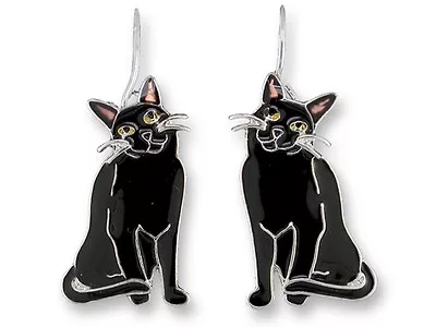 Black Cat Earrings Zarah Dangling Kittys Amber Ears & Eyes Whiskers - Meow! • $24.99