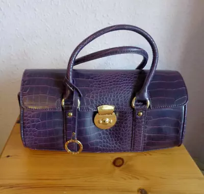 Edina Ronay Purple Tote Bag Mock Croc Pattern Double Handles Zip & Flap Closure • £12