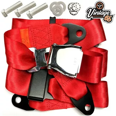 Classic Volkswagen Chrome Buckle 3 Point Adjustable Static Seat Belt Kit Red • $296.57