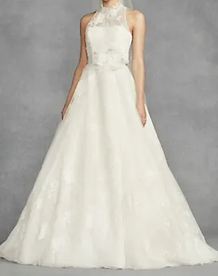 Vera Wang Size 4 Cream Illusion Floral Wedding Dress VW351426 • $382.50