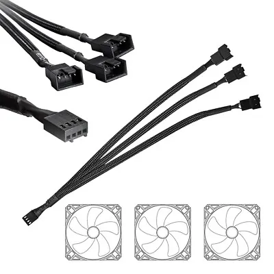 PC FAN 3 Way Splitter Cable 4 Pin/3 Pin Computer PWM Fan Converter Y Converter • £3.49